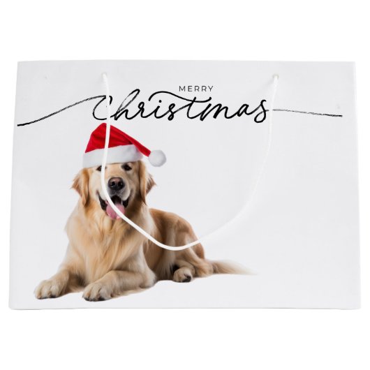 KERSTCADEAUZAK GOUDEN RETRIEVER IN SANTA HAT GROOT CADEAUZAKJE (Voorkant)