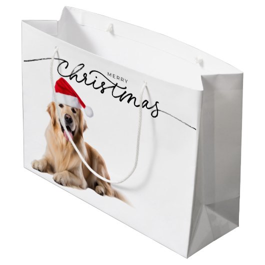 KERSTCADEAUZAK GOUDEN RETRIEVER IN SANTA HAT GROOT CADEAUZAKJE (Achterkant Gekanteld)