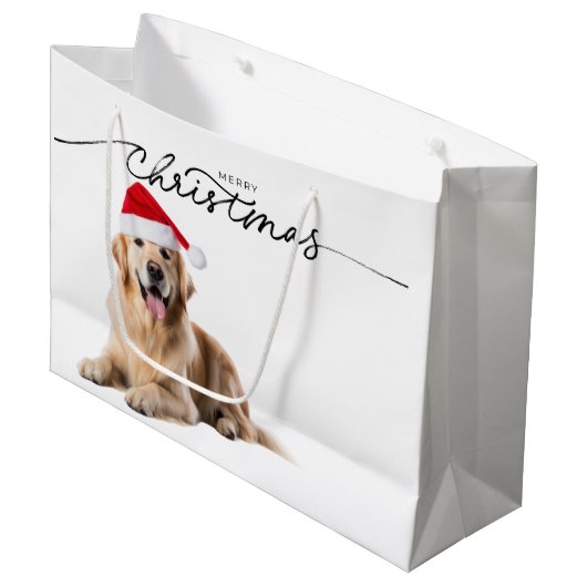KERSTCADEAUZAK GOUDEN RETRIEVER IN SANTA HAT GROOT CADEAUZAKJE (Voorkant Gekanteld)