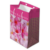 Kerstcadeauzak-Mele Kalikimaka Plumeria Plaid Medium Cadeauzakje (Voorkant Gekanteld)