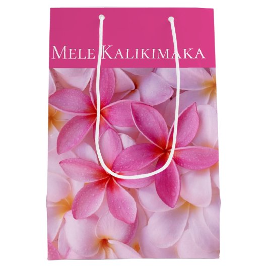 Kerstcadeauzak-Mele Kalikimaka Plumeria Plaid Medium Cadeauzakje (Achterkant)