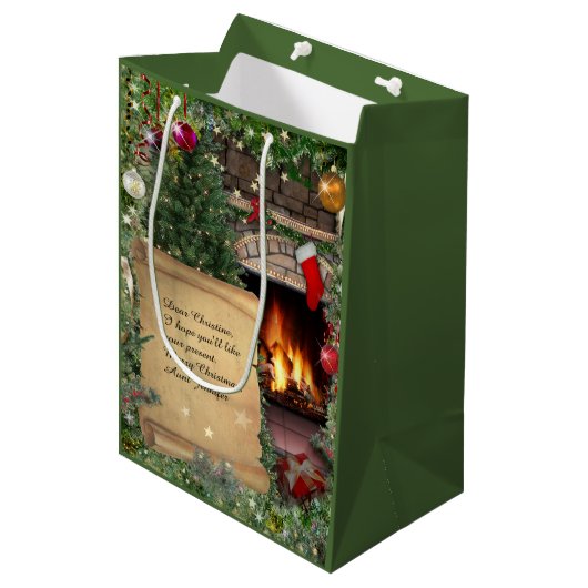 Kerstcadeauzak met letter medium cadeauzakje (Voorkant Gekanteld)