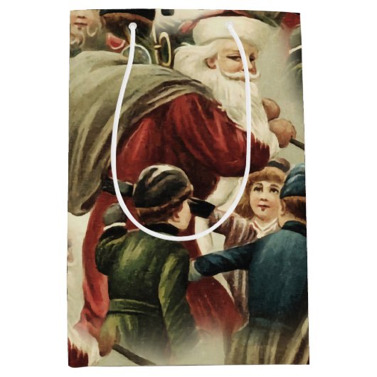 Kerstcadeauzakje met kerstman medium cadeauzakje (Voorkant)