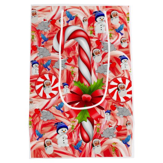 Kerstcadeauzakken pepermunt medium cadeauzakje (Achterkant)