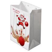 Kerstcadeauzakken Santa Bowling Medium Cadeauzakje (Voorkant Gekanteld)