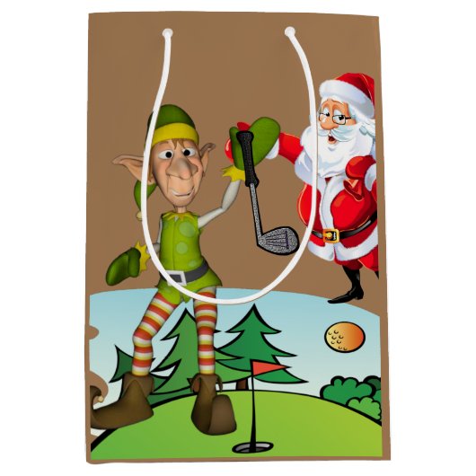 Kerstcadeauzakken Santa Golfing Medium Cadeauzakje (Voorkant)