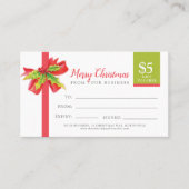 kerstcadekaartje groen rood lint $5 kortingskaartje (Voorkant)