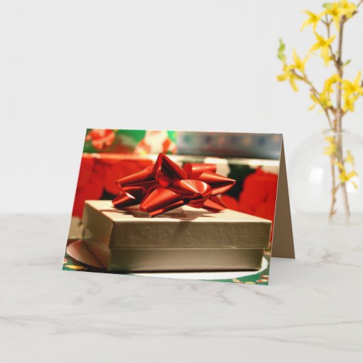 KERSTCADOOS MET RODE LINTEN STROOK KAART (Gele Bloem)