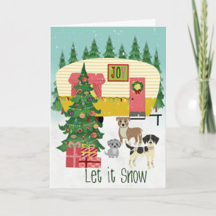 Kerstcamper en honden Laat het sneeuwen Kaart