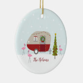 KerstCamper Retro Trailer Flamingos Keramisch Ornament (Rechts)