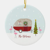 KerstCamper Retro Trailer Flamingos Keramisch Ornament (Voorkant)