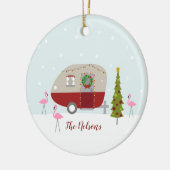 KerstCamper Retro Trailer Flamingos Keramisch Ornament (Links)