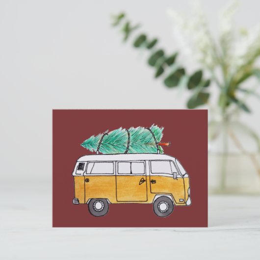 KerstCampervan Briefkaart (Staand voorkant)