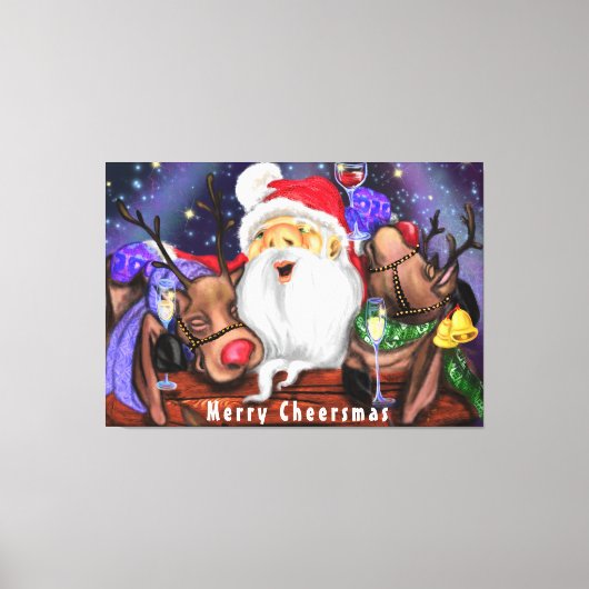 Kerstcanvas — kerstman en rendieren canvas afdruk (Voorkant)