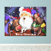 Kerstcanvas — kerstman en rendieren canvas afdruk (Insitu (Houten vloer))