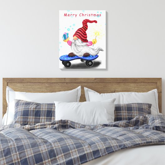 Kerstcanvas — Skater Gnome afdrukken met cadeaus (Insitu (Slaapkamer))
