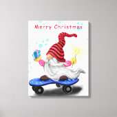 Kerstcanvas — Skater Gnome afdrukken met cadeaus (Voorkant)