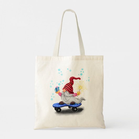 kerstCanvas tas Gift Skater Gnome met cadeaus (Achterkant)