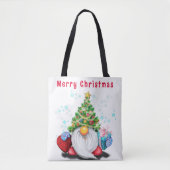 kerstCanvas tas Gnome met cadeau (Voorkant)