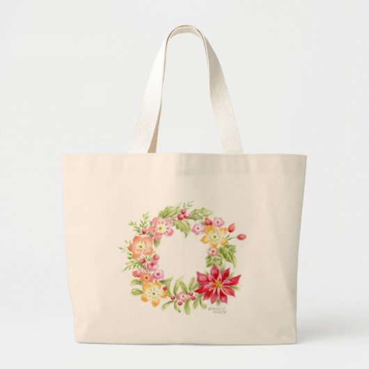 kerstCanvas tas Waterverf Wreath (Voorkant)