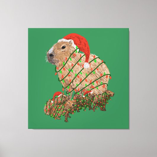 KerstCapybara Family Wrapped in Lights Canvas Afdruk (Voorkant)