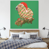 KerstCapybara Family Wrapped in Lights Canvas Afdruk (Insitu (Slaapkamer))