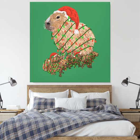KerstCapybara Family Wrapped in Lights Canvas Afdruk (Insitu (Slaapkamer))