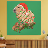 KerstCapybara Family Wrapped in Lights Canvas Afdruk (Insitu (Woonkamer))