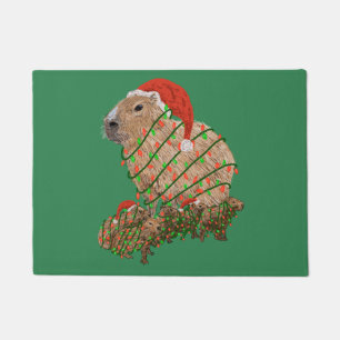 KerstCapybara Family Wrapped in Lights Deurmat