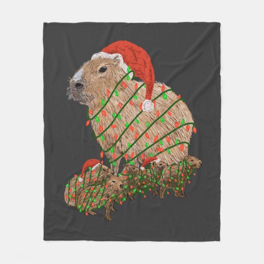 KerstCapybara Family Wrapped in Lights Fleece Deken (Voorkant)