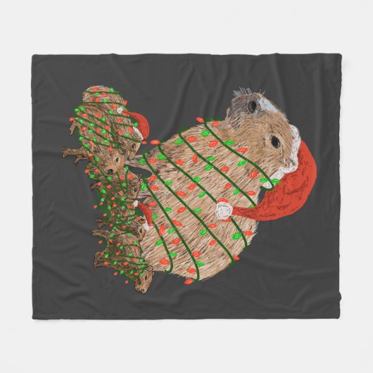 KerstCapybara Family Wrapped in Lights Fleece Deken (Voorkant (Horizontaal))