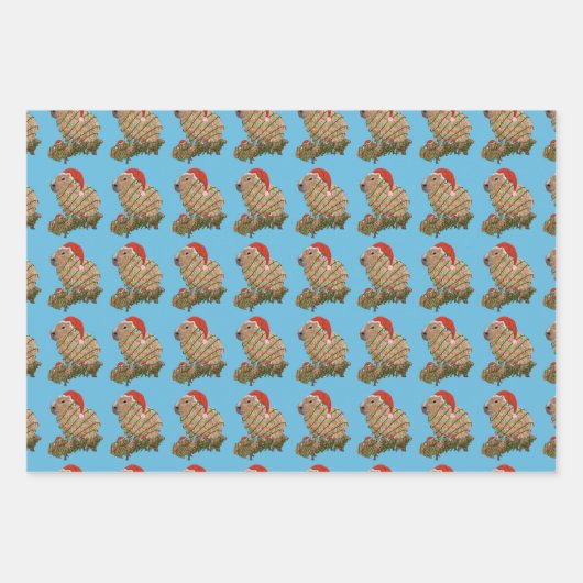 KerstCapybara Family Wrapped in Lights Inpakpapier Vel (Voorkant 3)