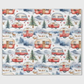 Kerstcaravan, sneeuw, herten cadeaupapier (Vlak)