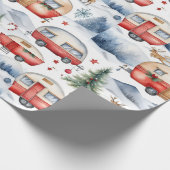 Kerstcaravan, sneeuw, herten cadeaupapier (Hoek)