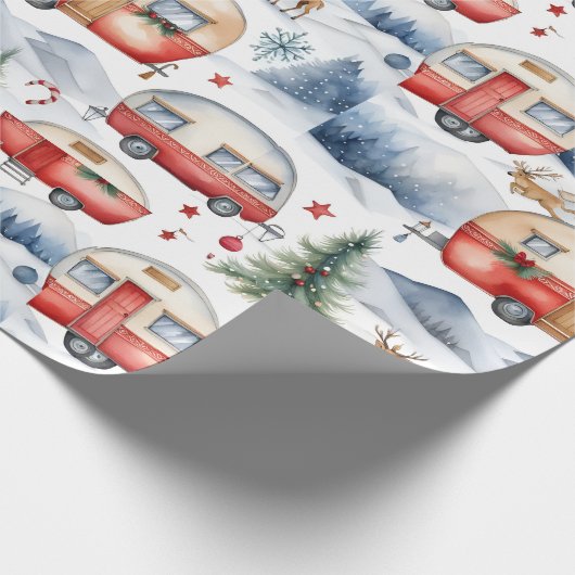 Kerstcaravan, sneeuw, herten cadeaupapier (Hoek)