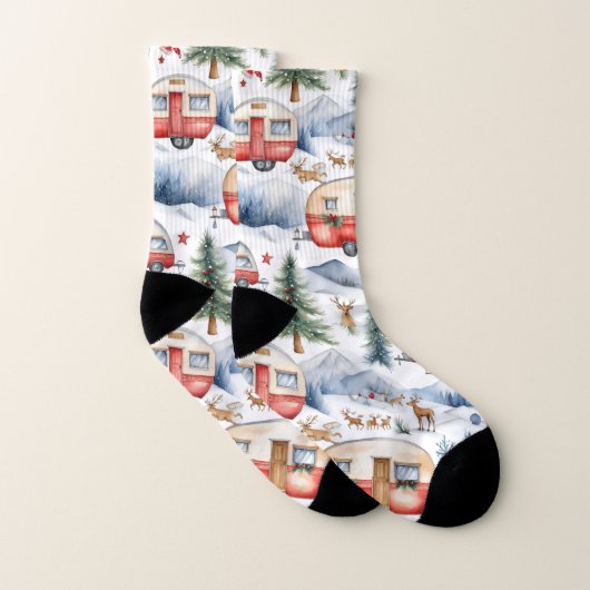 Kerstcaravan, sneeuw, herten sokken (Paar)