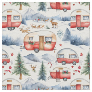 Kerstcaravan, sneeuw, herten stof