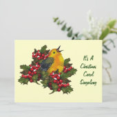 KerstCarol Singco: Vogel, Holly, Berries Kaart (Staand voorkant)