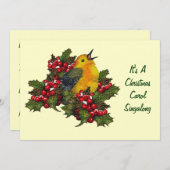 KerstCarol Singco: Vogel, Holly, Berries Kaart (Voorkant / Achterkant)