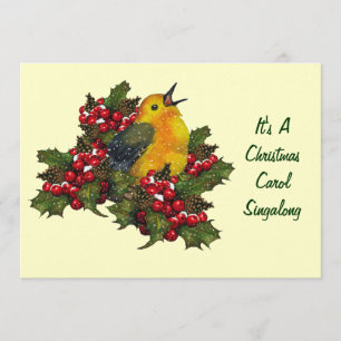 KerstCarol Singco: Vogel, Holly, Berries Kaart