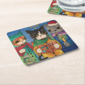 KerstCarol Singers Kartonnen Onderzetters (Schuin)