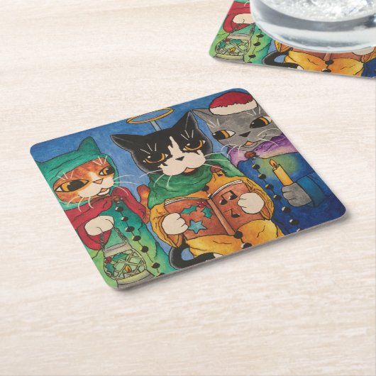 KerstCarol Singers Kartonnen Onderzetters (Schuin)