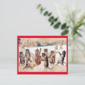 Kerstcarol Singing, Louis Wain Briefkaart (Staand voorkant)