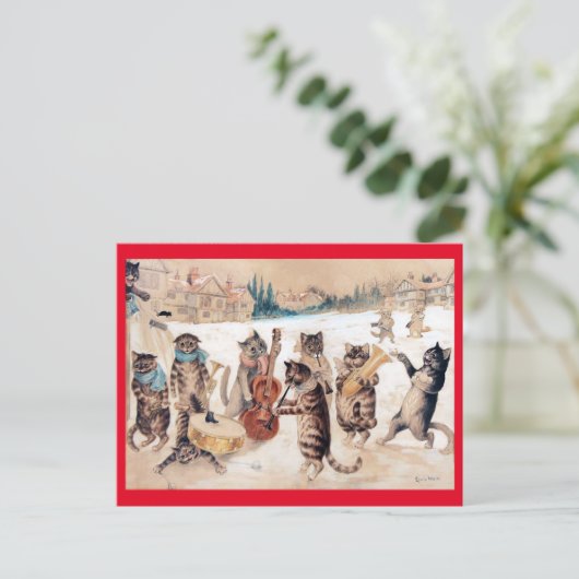 Kerstcarol Singing, Louis Wain Briefkaart (Staand voorkant)