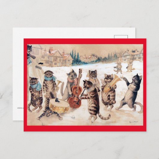 Kerstcarol Singing, Louis Wain Briefkaart (Voorkant / Achterkant)