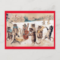 Kerstcarol Singing, Louis Wain Briefkaart
