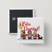 KerstCarolers - Feliz Navidad Vierkante Button 5,1 Cm (Voorkant /achterkant)