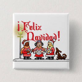 KerstCarolers - Feliz Navidad Vierkante Button 5,1 Cm