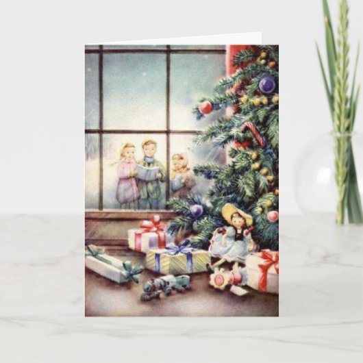 KerstCarolers in het raam Feestdagen Kaart (Voorkant)