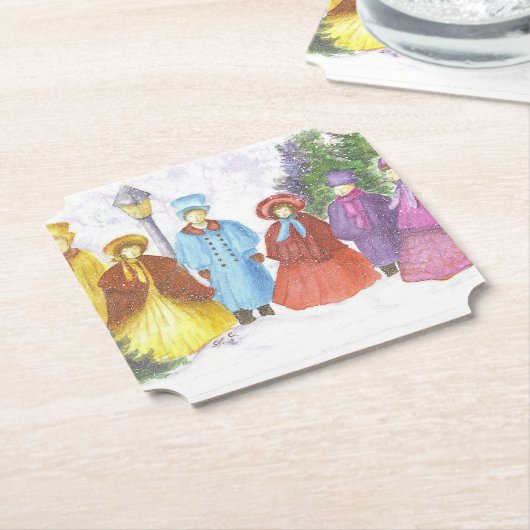 KerstCarolers Kartonnen Onderzetters (Gekanteld)